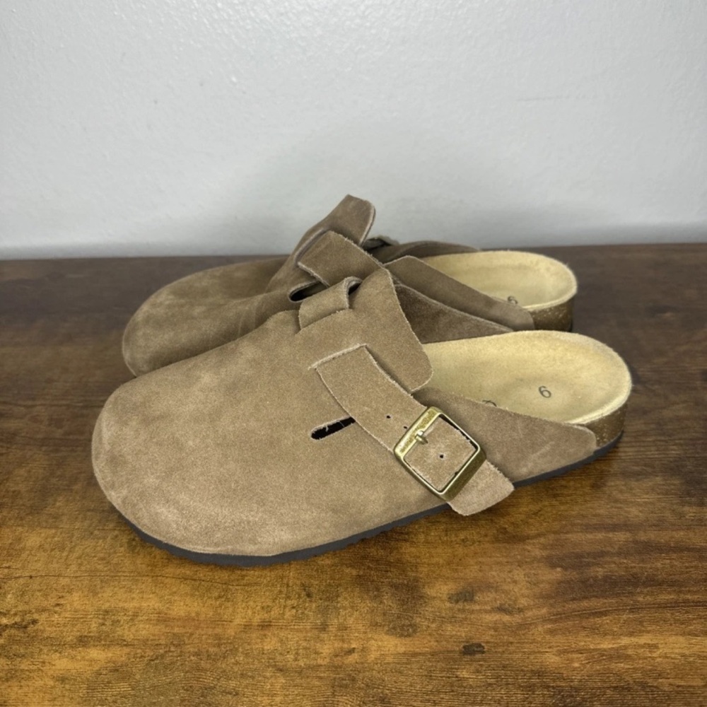 Quince Tan Suede Buckle Clog Mules